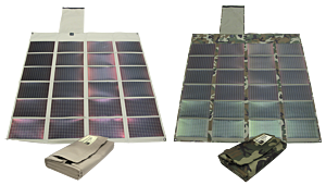 60W solar panels. Available in Woodland Camo (green) and Tan,60W Woodland Camo (green) solar panel shown folded - BT Part No. BTP-592400-G,60W Tan solar panel shown folded - BT Part No. BTP-592400-T,60W Tan solar panel shown extended - BT Part No. BTP-592